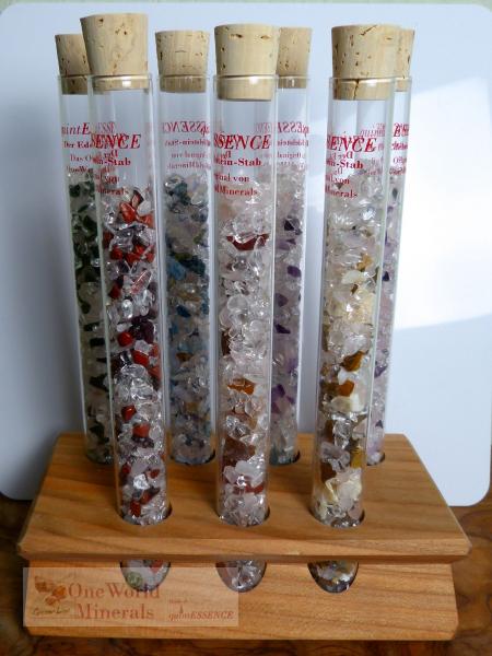 Set mit 7 Chakra-Stäben und Holzständer - quintESSENCE Edelsteinwasser-CHAKRA-Stab